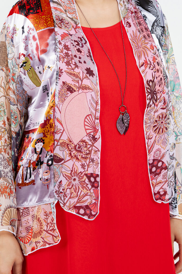 034- Sterling Styles Gray and Beige Chinese Kimono