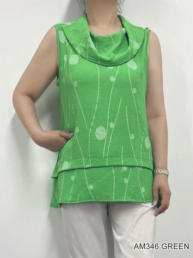 007- Creation Lime Green Cowl Neck Sleeveless Top