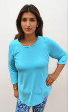 001- LuLu B Asymmetrical 3/4 Sleeve Top- Turquoise