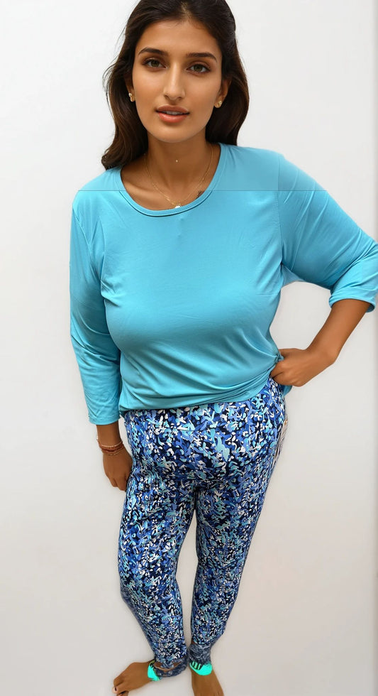 001- LuLu B Shades of Blue Print Stretch Pants