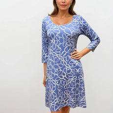 041- Tango Mango Periwinkle and White Sleeved Dress