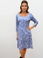 041- Tango Mango Periwinkle and White Sleeved Dress