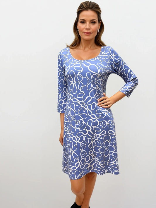 041- Tango Mango Periwinkle and White Sleeved Dress