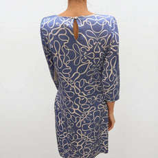 041- Tango Mango Periwinkle and White Sleeved Dress