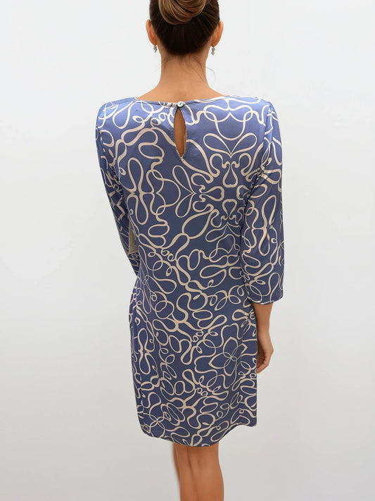 041- Tango Mango Periwinkle and White Sleeved Dress