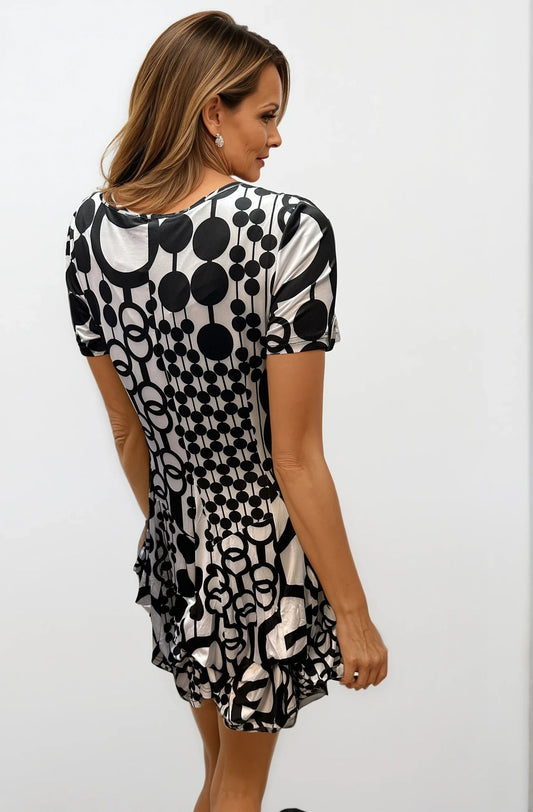 041- Tango Mango Black and White Short Sleeve Bubble Dress
