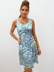 041- Tango Mango Blue with Mint Geometric Dress