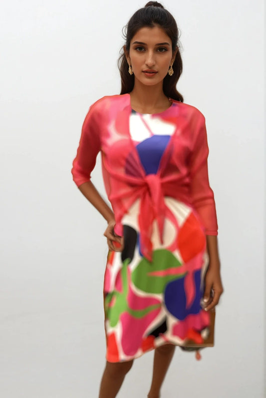 041- Tango Mango Hot Pink and White Sleeveless Print Dress