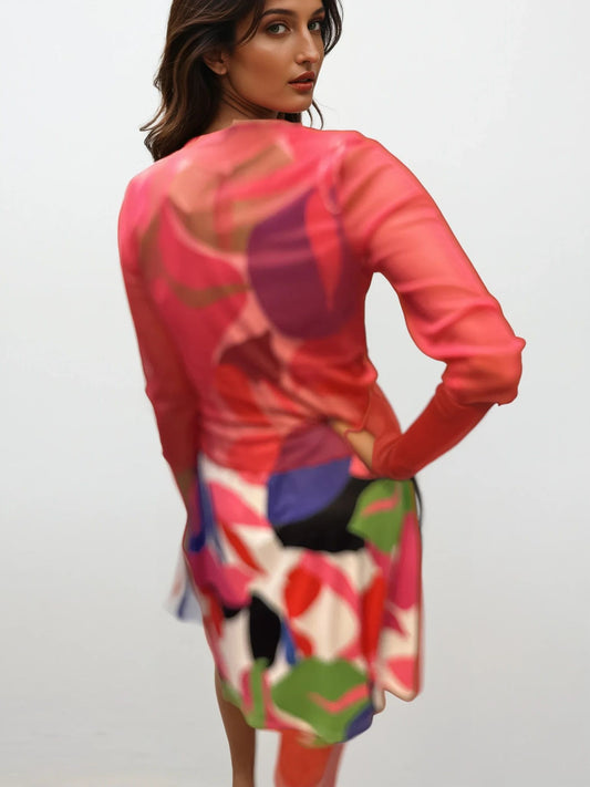 041- Tango Mango Hot Pink and White Sleeveless Print Dress