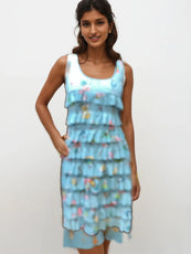 041- Tango Mango Turquoise Flamingo Ruffle Dress