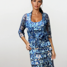 041- Tango Mango Shades of Blue Flower Ruffle Dress