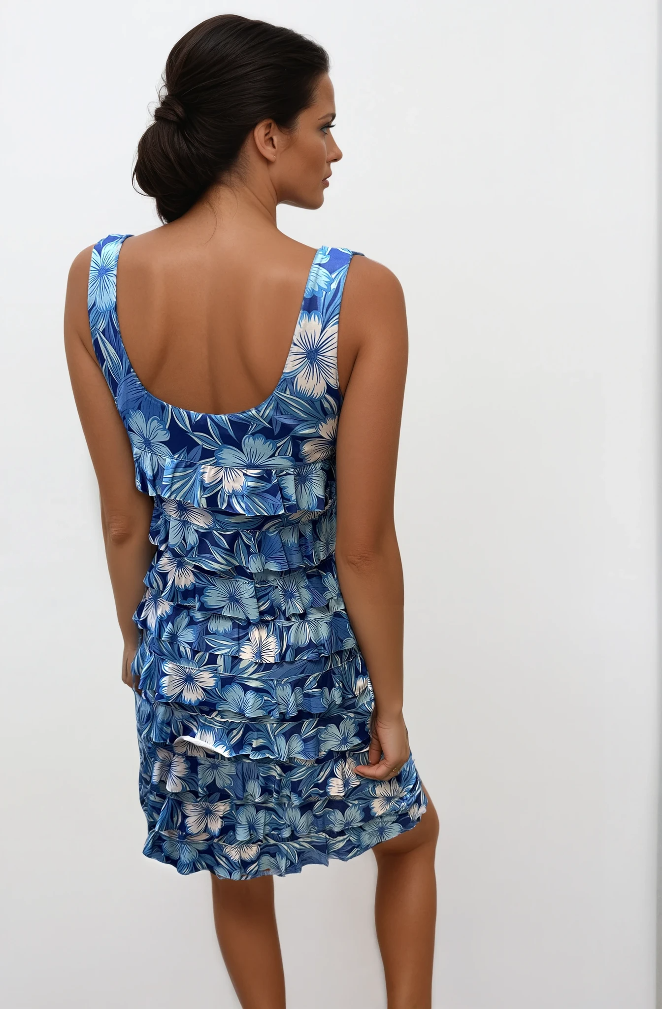 041- Tango Mango Shades of Blue Flower Ruffle Dress