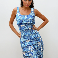 041- Tango Mango Shades of Blue Flower Ruffle Dress