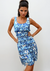 041- Tango Mango Shades of Blue Flower Ruffle Dress