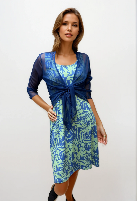 041- Tango Mango Mint and Blue Fern Dress