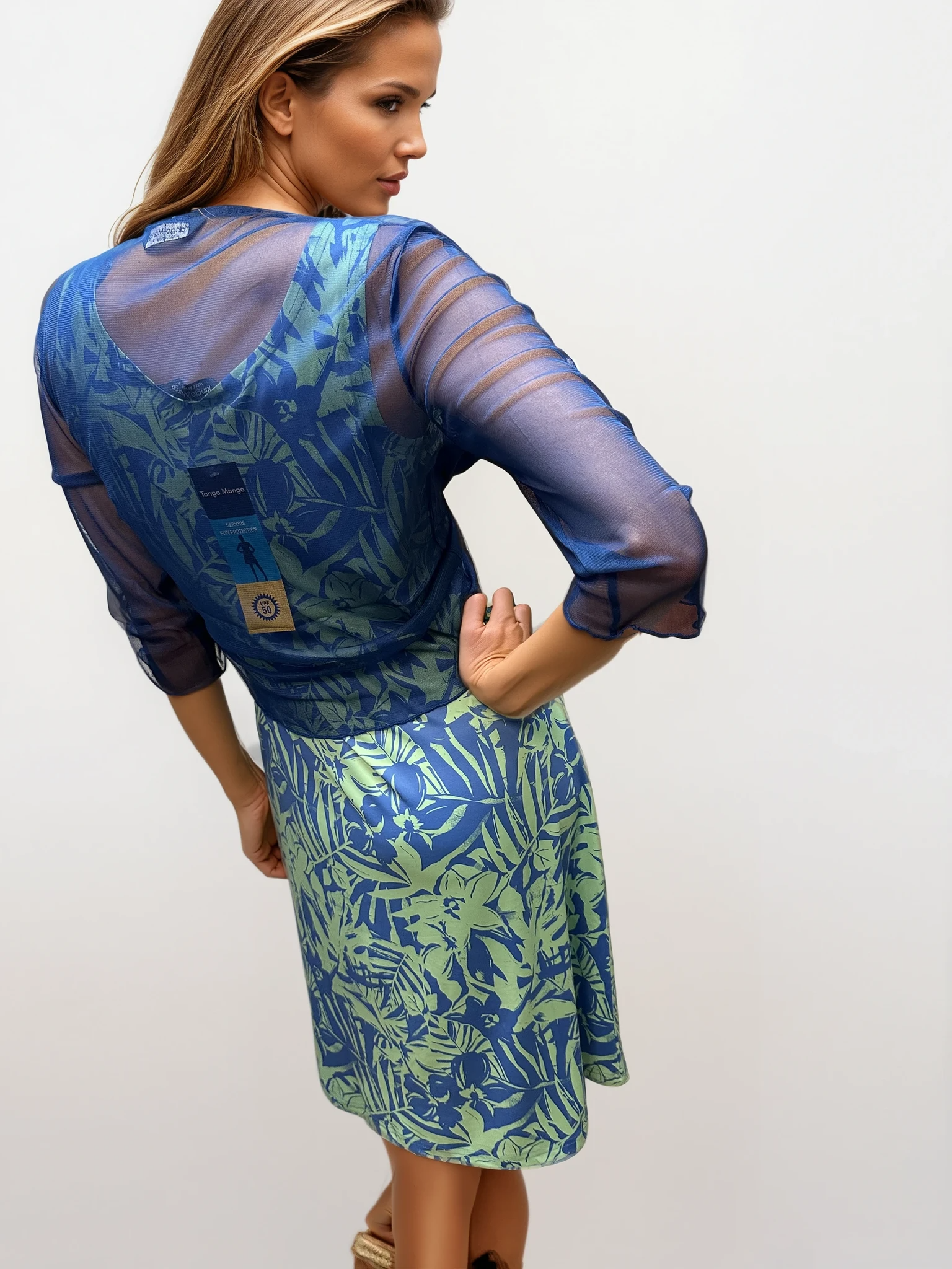 041- Tango Mango Mint and Blue Fern Dress