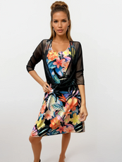 041- Tango Mango Sleeveless Black Tropical Dress