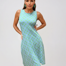 041- Tango Mango Lime and Turquoise Sleeveless Dress