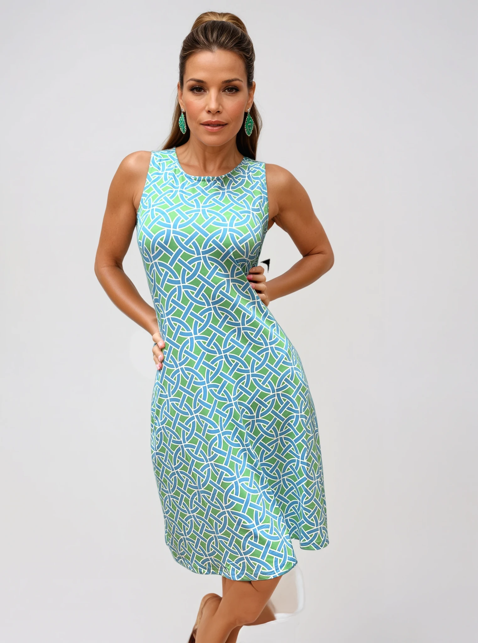 041- Tango Mango Lime and Turquoise Sleeveless Dress