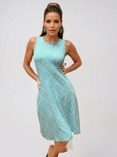 041- Tango Mango Lime and Turquoise Sleeveless Dress