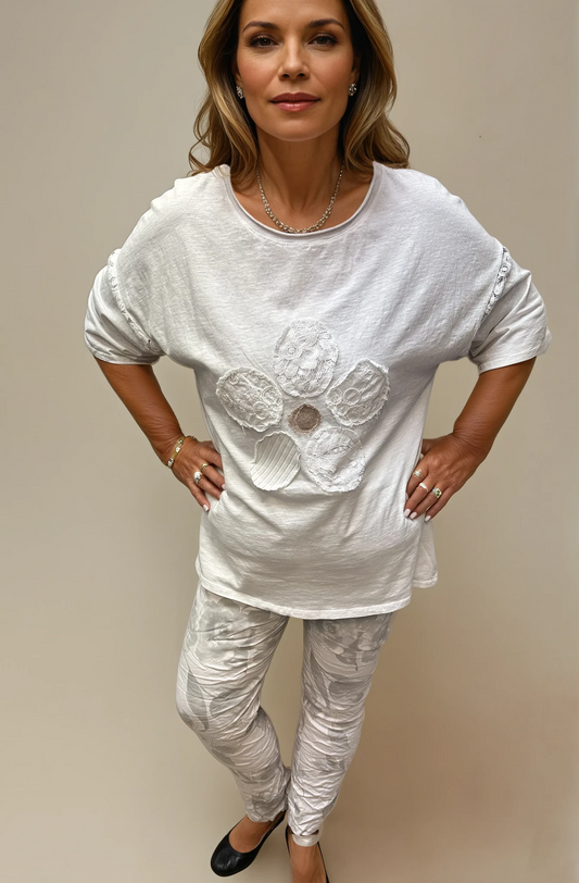 063- Bella Amore White Lace Flower Top