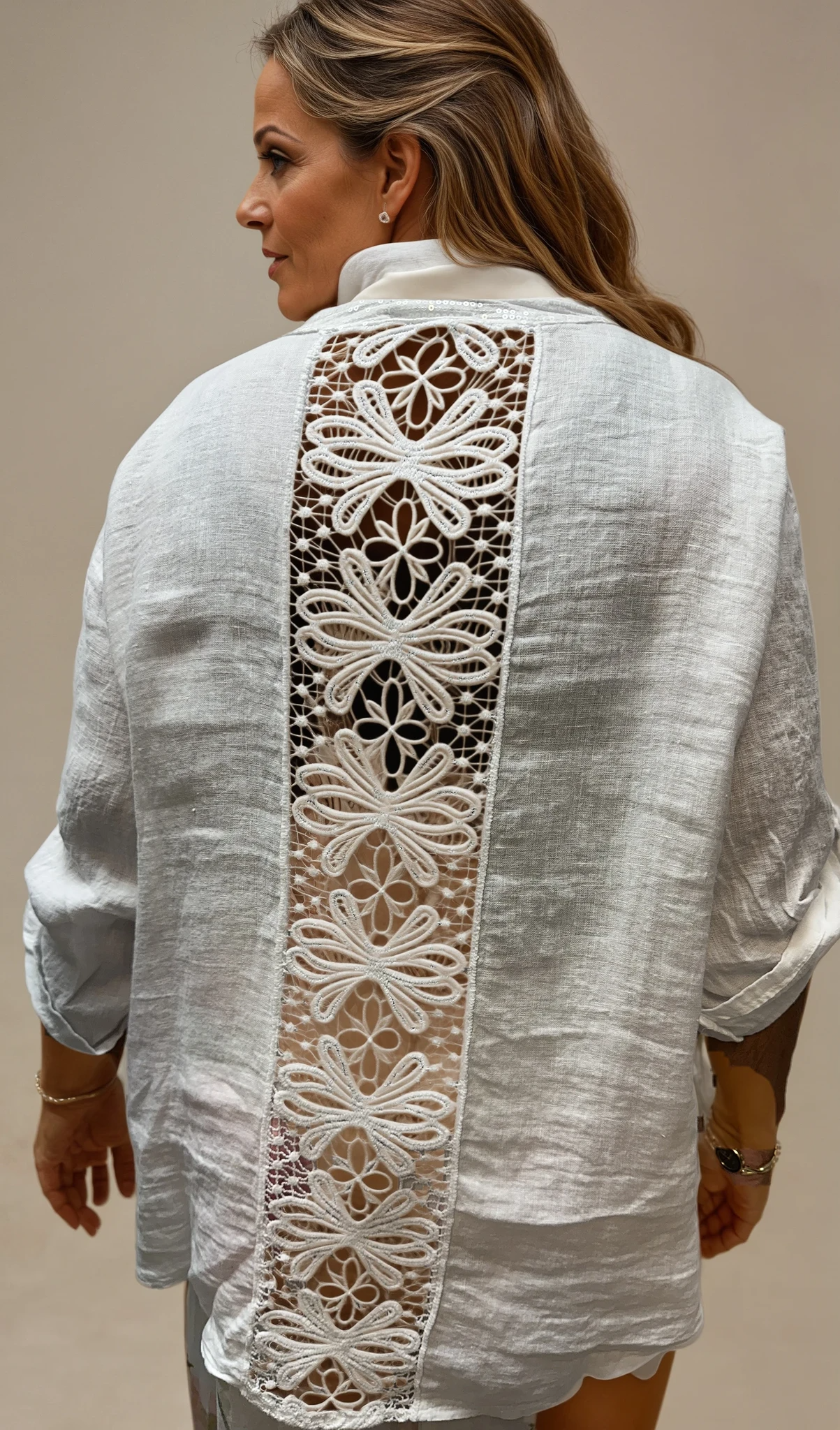 063- Bella Amore White Linen Big Shirt with Sequins