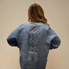 063- Bella Amore Blue Linen Big Shirt with Sequins