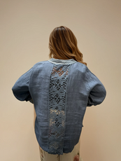 063- Bella Amore Blue Linen Big Shirt with Sequins