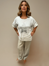 063- Bella Amore Wide Leg Linen Pants - Beige