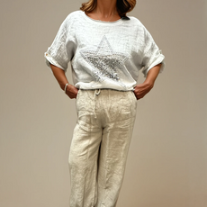 063- Bella Amore Wide Leg Linen Pants - Beige
