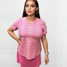 001- LuLu B Hot Pink Zig Zag Short Sleeve Top