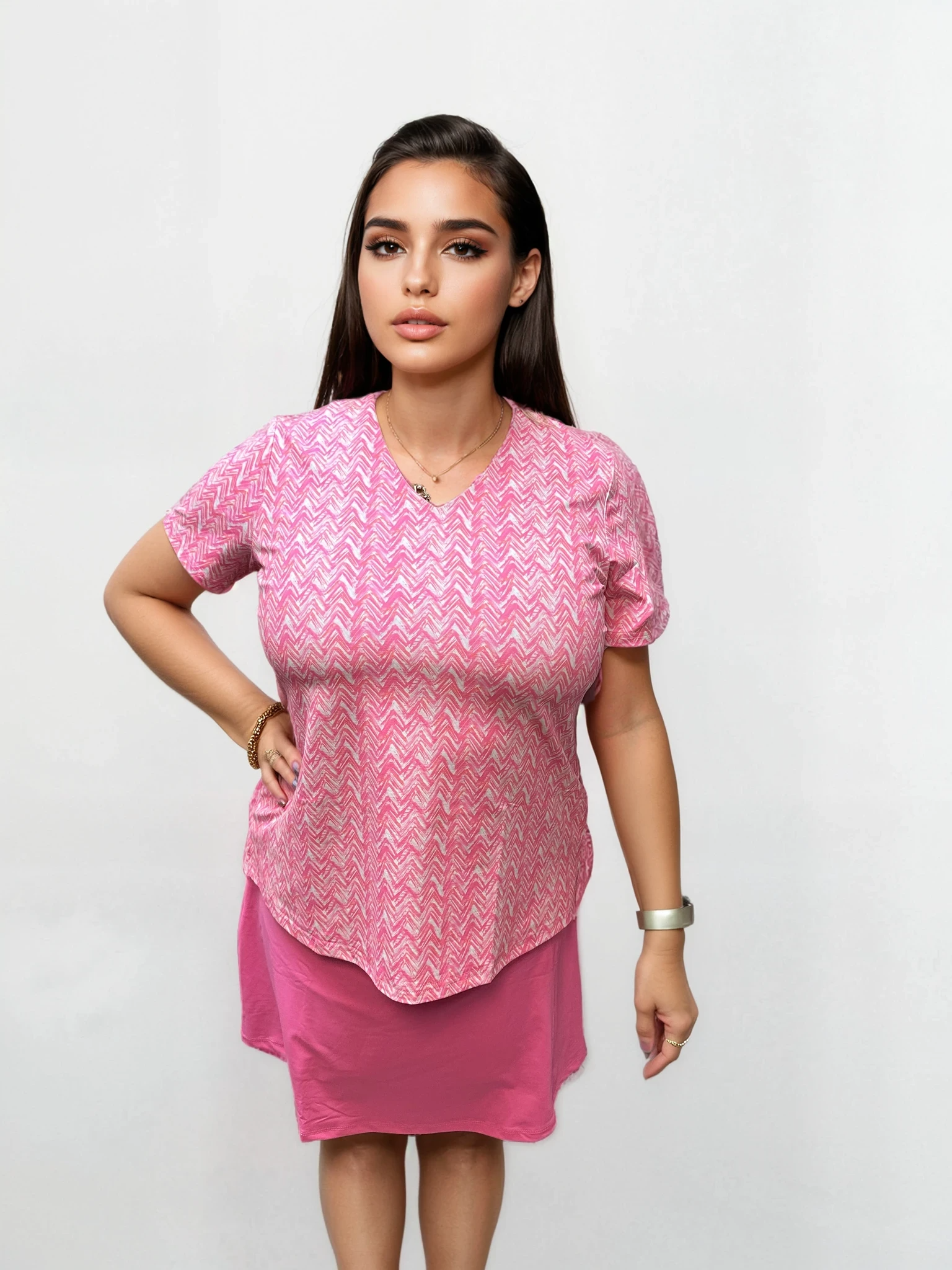 001- LuLu B Hot Pink Zig Zag Short Sleeve Top