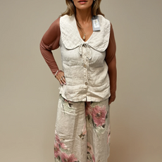 063- Bella Amore Sleeveless Big Collar Top - Beige
