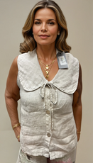 063- Bella Amore Sleeveless Big Collar Top - Beige