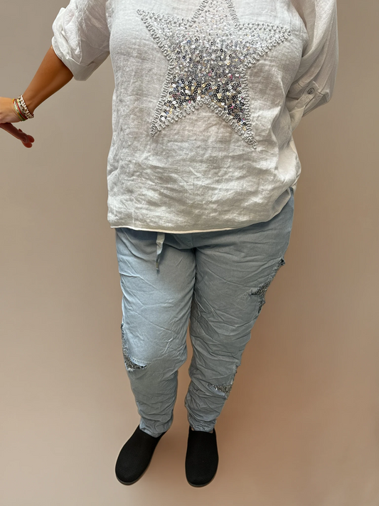 063- Bella Amore Sequin Stars Pant - Blue