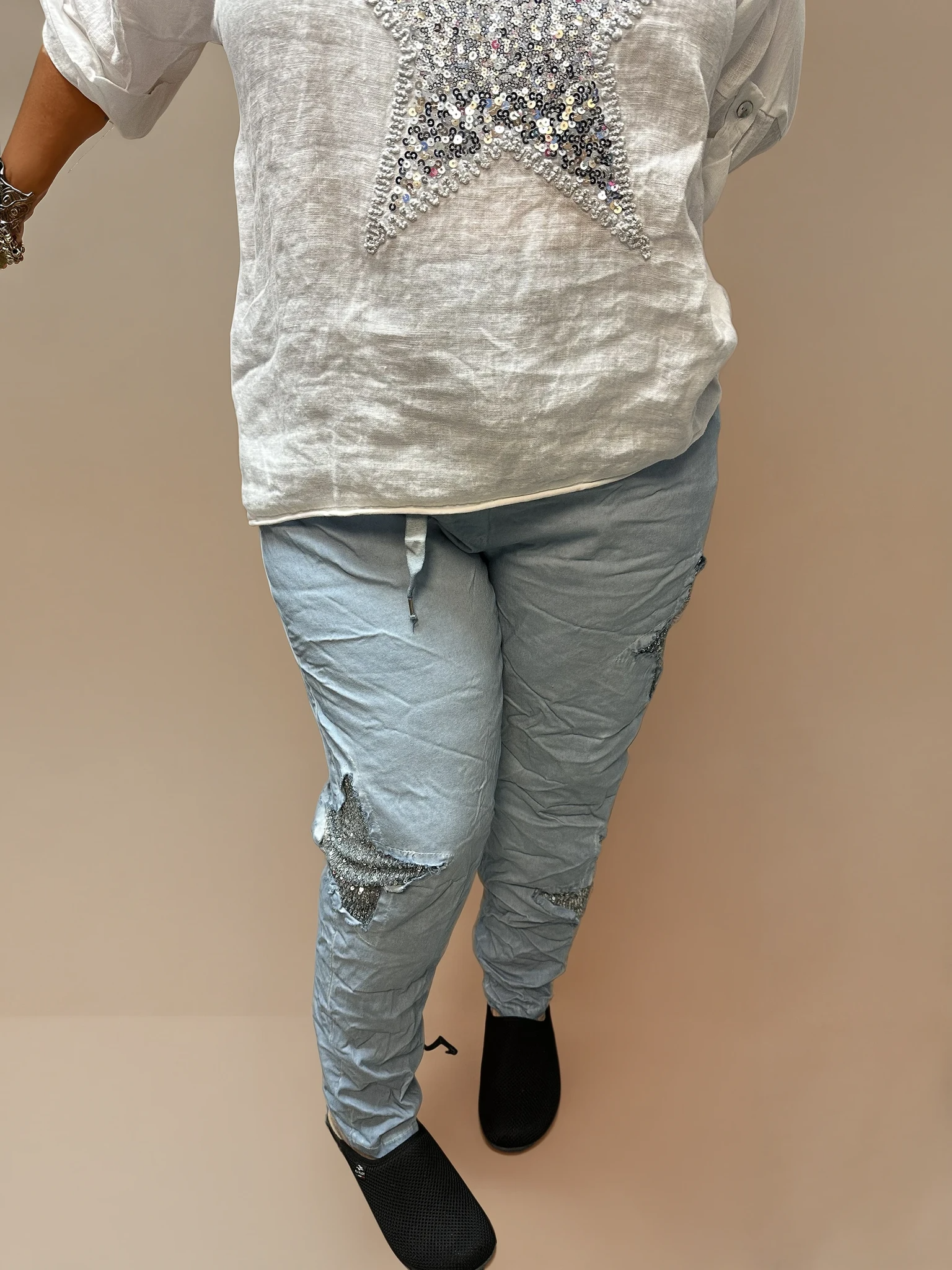 063- Bella Amore Sequin Stars Pant - Blue