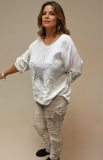 063- Bella Amore Sequin Stars Pant - Beige