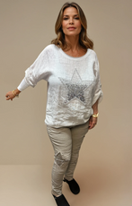 063- Bella Amore Sequin Stars Pant - Beige