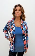 041- Tango Mango Navy and Coral Leaf 3 Button Jacket