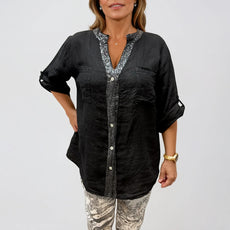 063- Bella Amore Black Big Shirt with Sequins