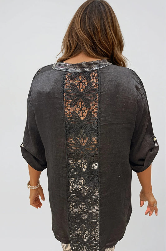 063- Bella Amore Black Big Shirt with Sequins