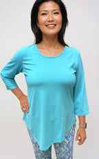 001- LuLu B Asymmetrical 3/4 Sleeve Top- Turquoise