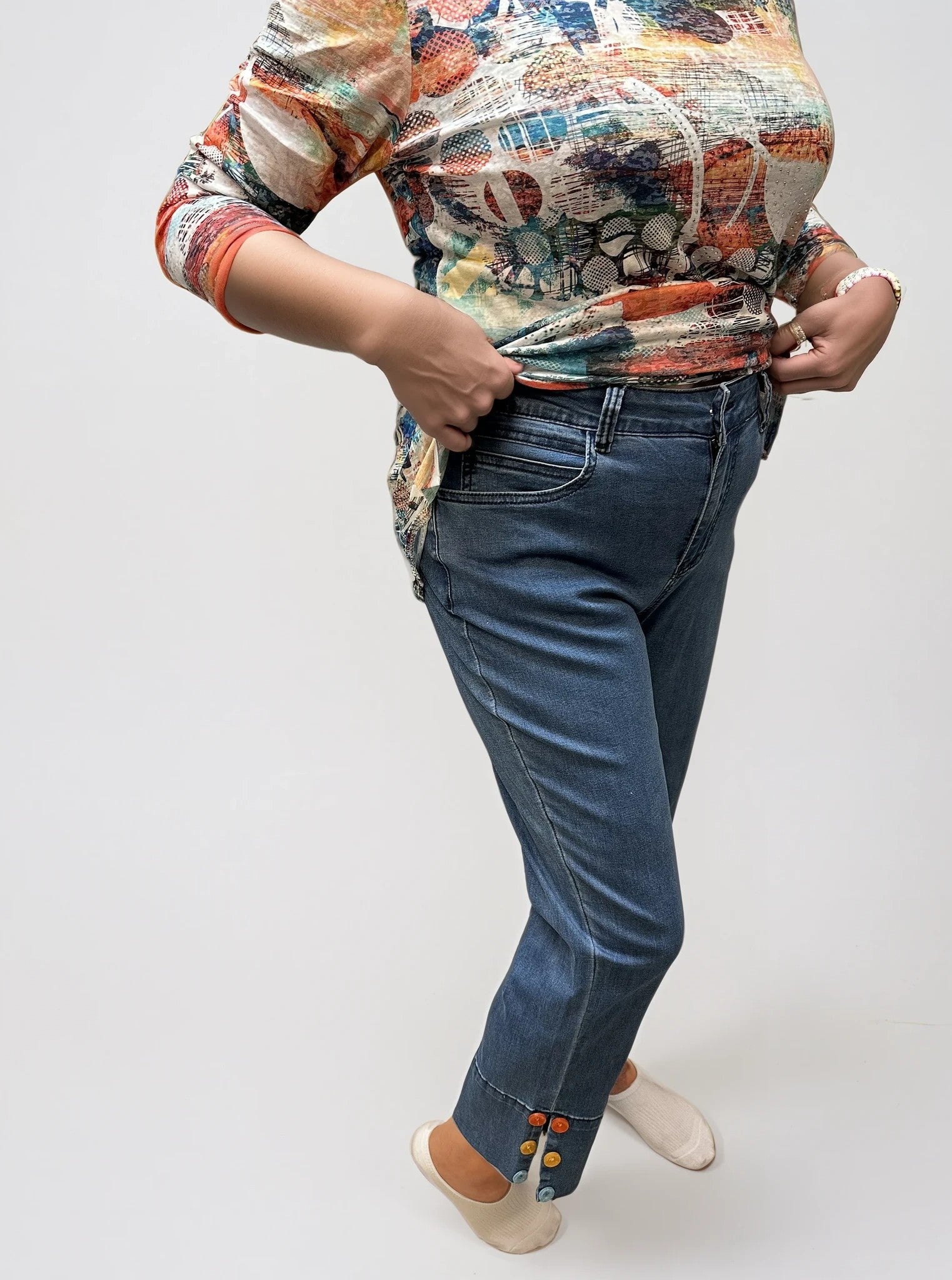 007- Creation Teal and Orange Embellished Circles Top