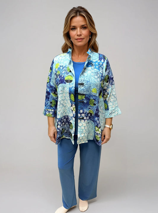 007- Creation Blue and Turquoise Ruffle Collar Jacket