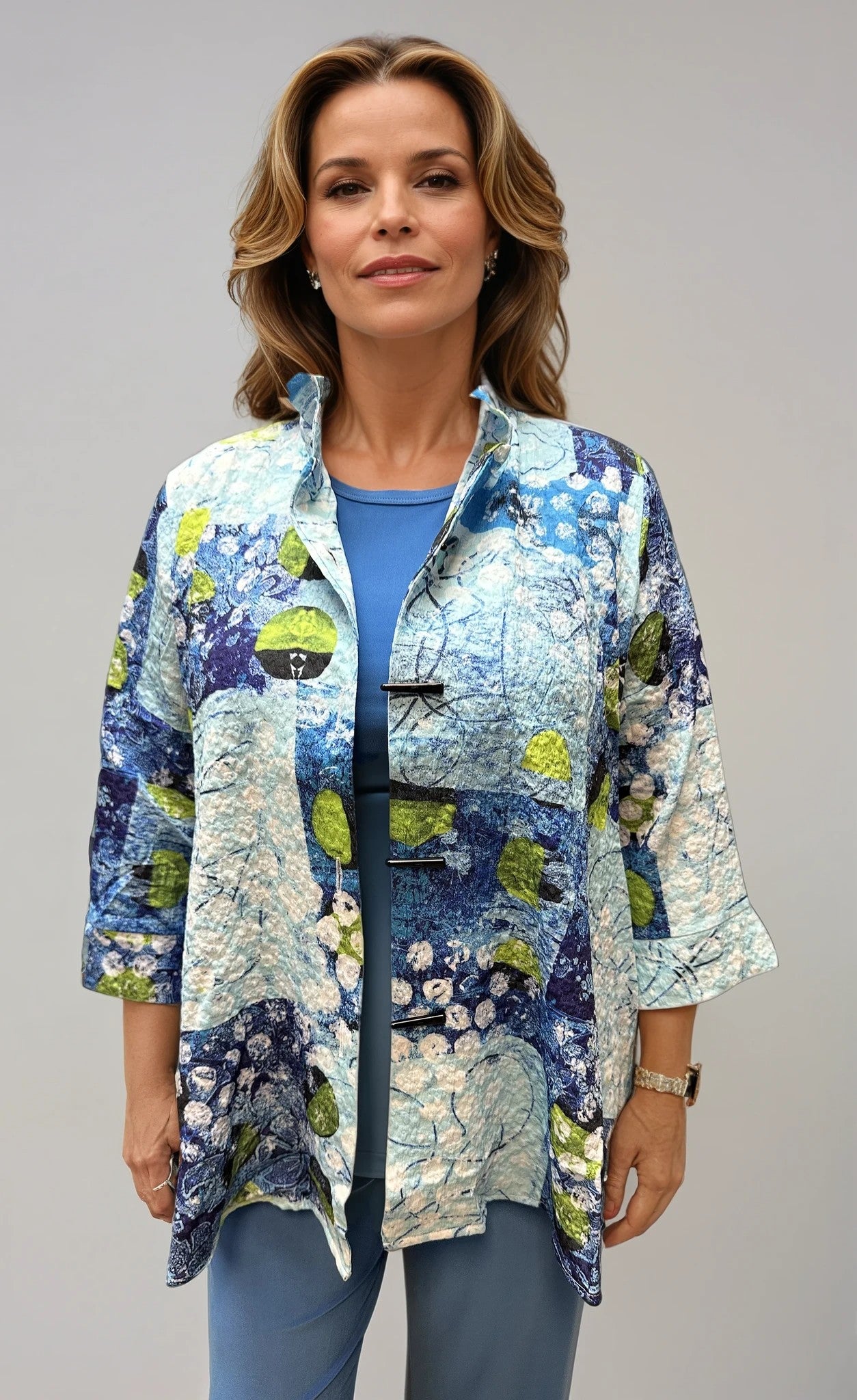 007- Creation Blue and Turquoise Ruffle Collar Jacket