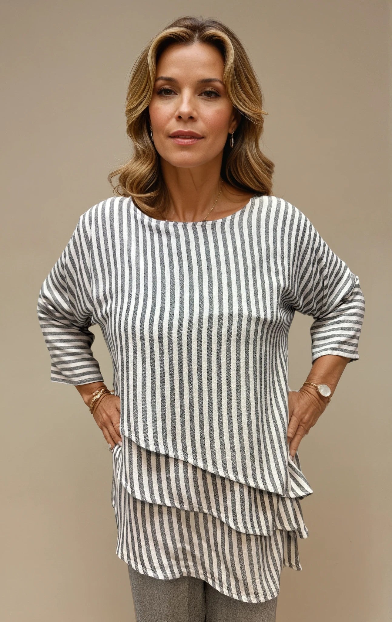 015- Dairi Black and White Stripe 3 Layered Top