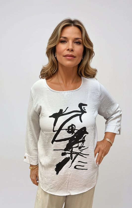 007- Creations White Abstract Scribble Top