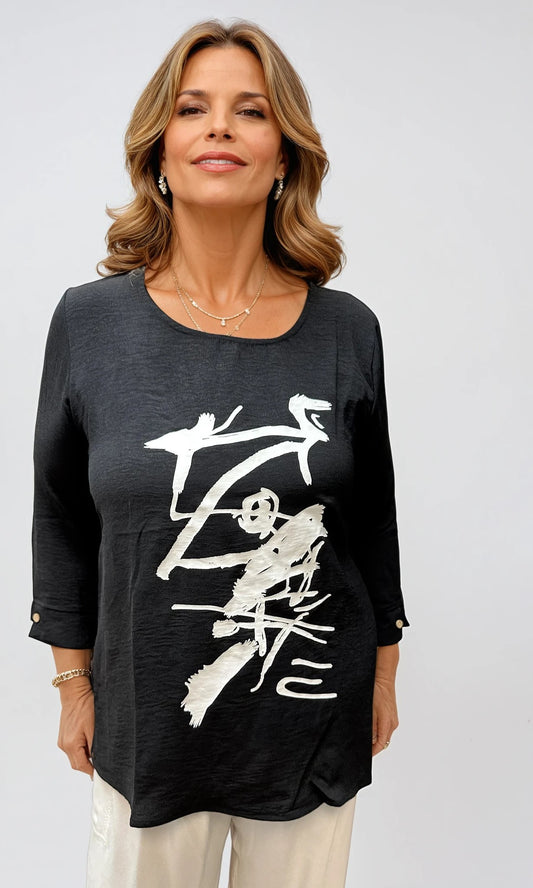 007- Creations Black Abstract Scribble Top