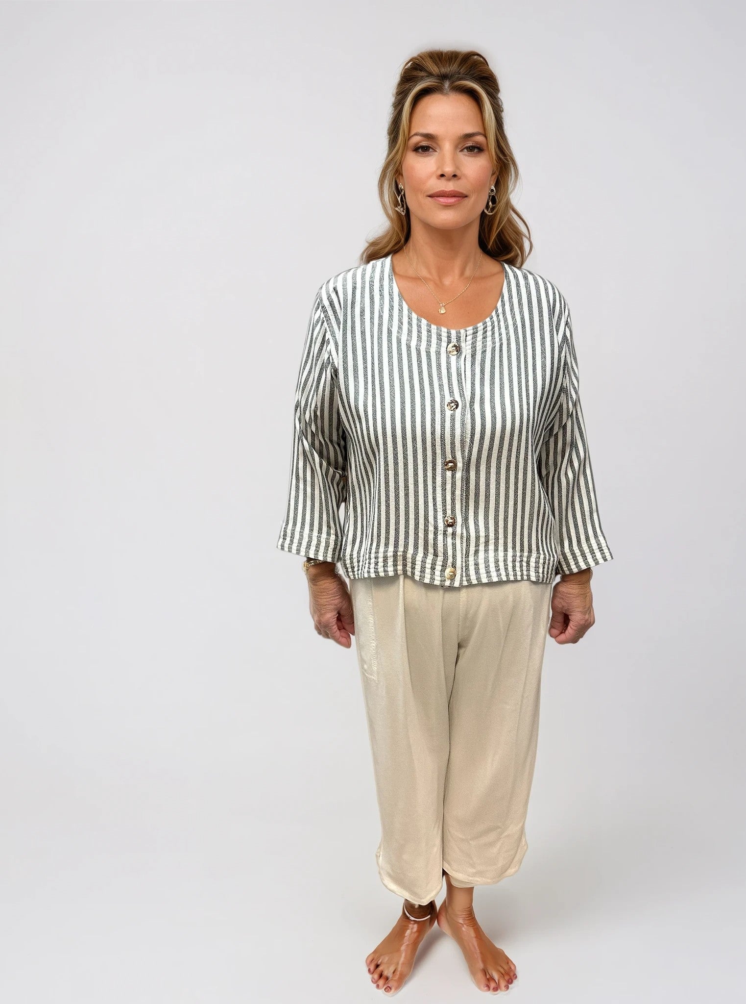 015- Diari Silver Stripe Textured Front Pocket Top
