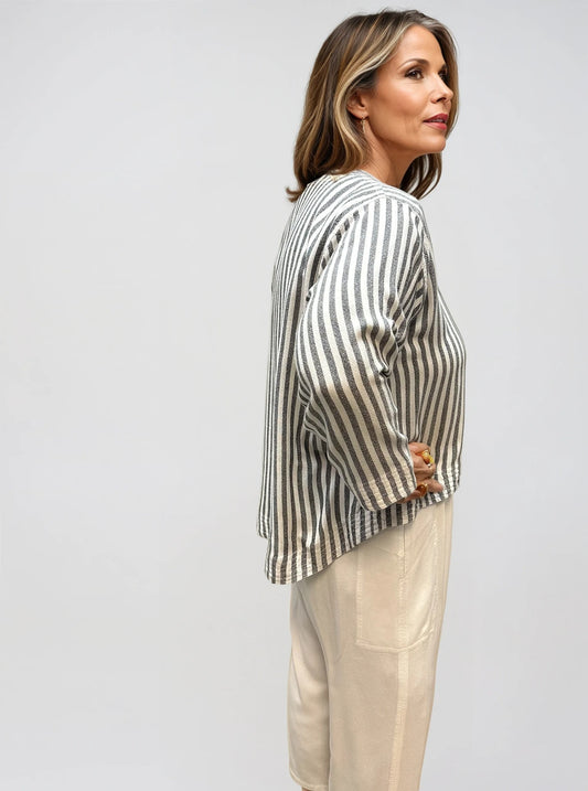 015- Diari Silver Stripe Textured Front Pocket Top